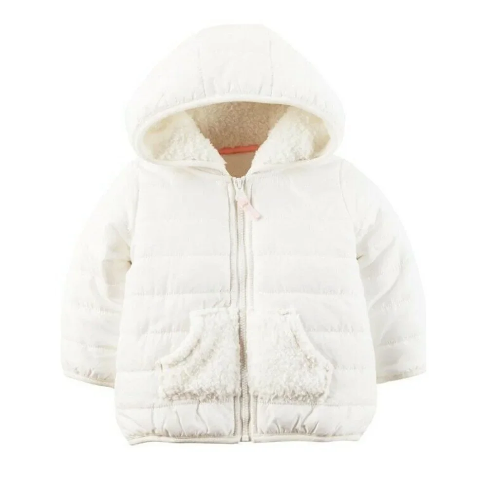 Carters Baby Girls Layette 4 Sherpa Hoodie Full Zip Up Jacket Size 12 Months